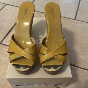 Jimmy Choo Women's size 39 Platform Patent Leather Nude Cork Wedge Heels
